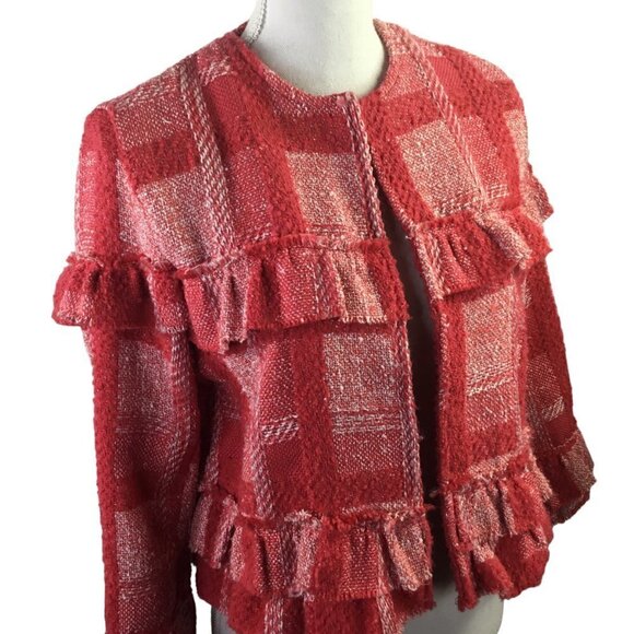 Jack by BB Dakota Open Front Jacket Blazer Career Size S Red 3/4 Sleeve Layered - Picture 1 of 11